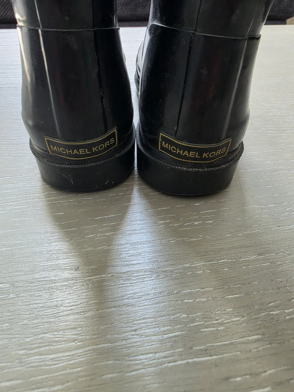 Michael Kors Brown Logo & Black Rubber Mid-Calf Rain Boots